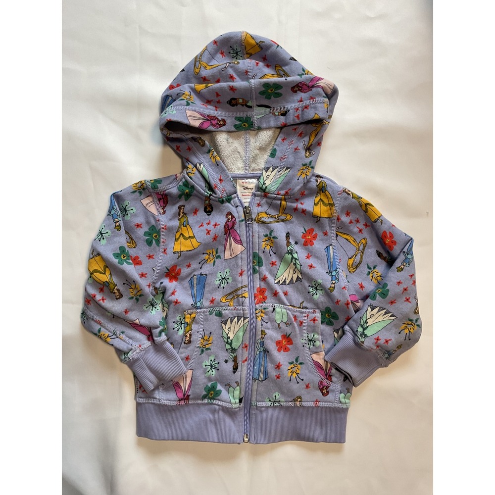 Hanna Andersson Disney Princess Zip Hoodie Purple Floral Sweatshirt Girls 3T